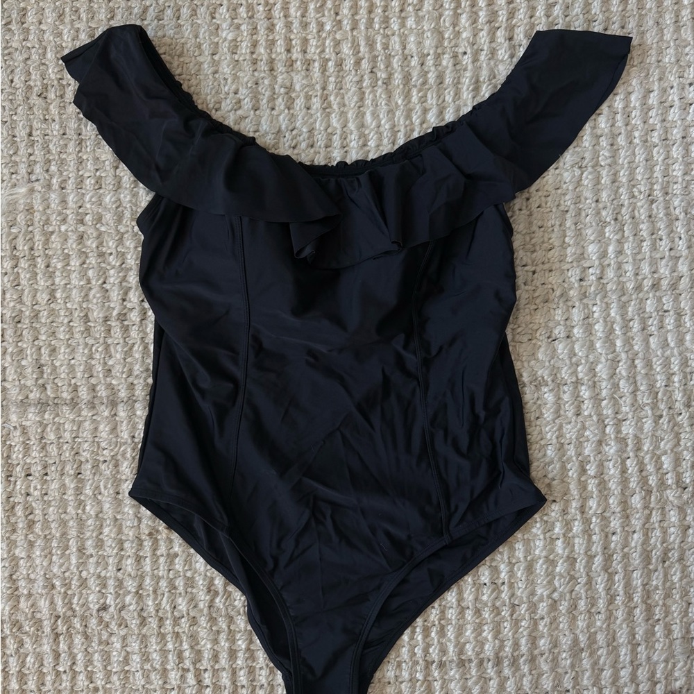 Kona Sol Black Ruffled One Piece Swimsuit